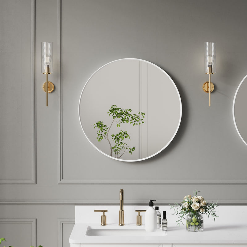 24 in. W x 24 in. H White Modern Bathroom Mirror Round Framed Aluminum Wall Mirror