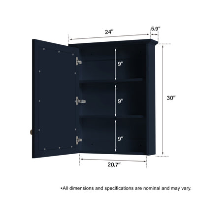 24-in x 30-in Surface Mount Mirrored Rectangle Medicine Cabinet Navy Blue