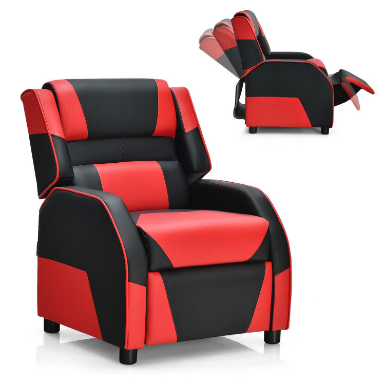 Kids Youth Gaming Sofa Recliner w/Headrest & Footrest PU Leather Red