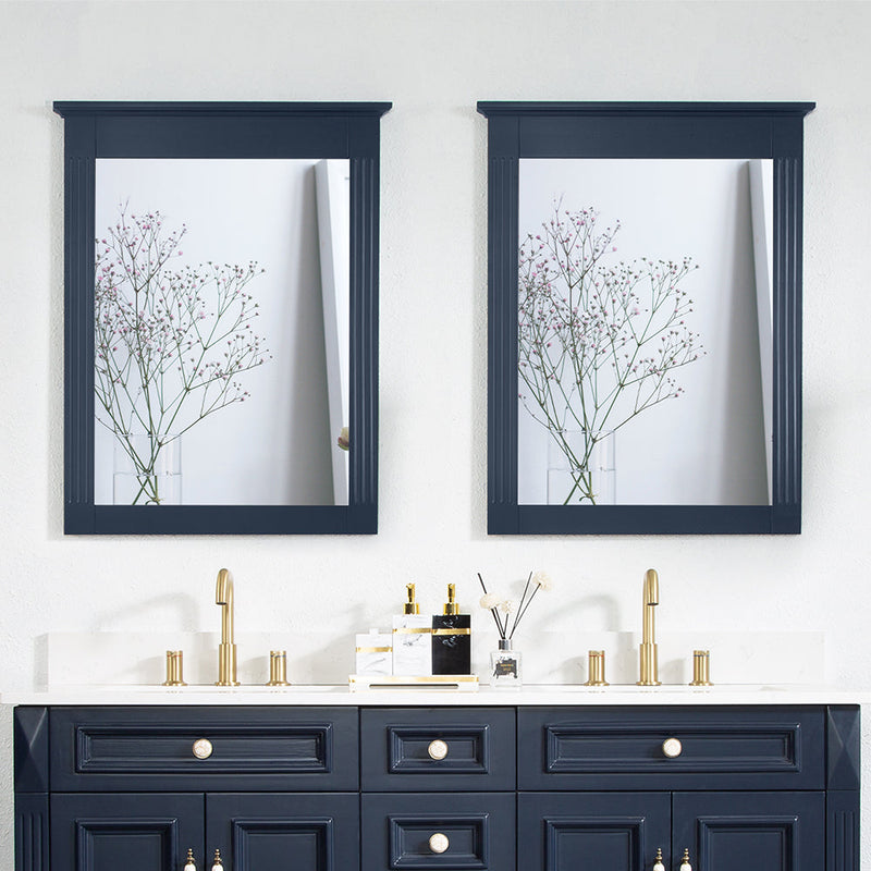 26 in. W x 33 in. H Rectangular Wood Framed Wall Bathroom Vanity Mirror (Set of 2) Navy Blue