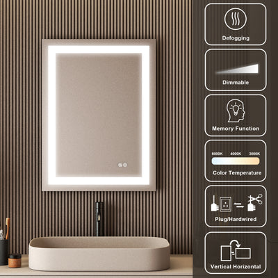 24 in. W x 32 in. H Frameless Rectangular LED Light Bathroom Mirror