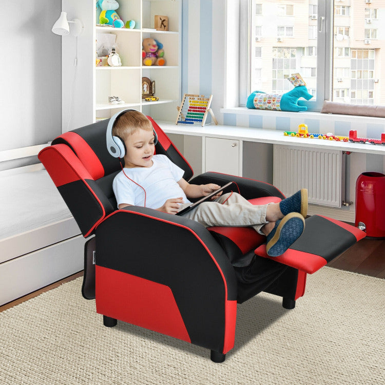 Kids Youth Gaming Sofa Recliner w/Headrest & Footrest PU Leather Red