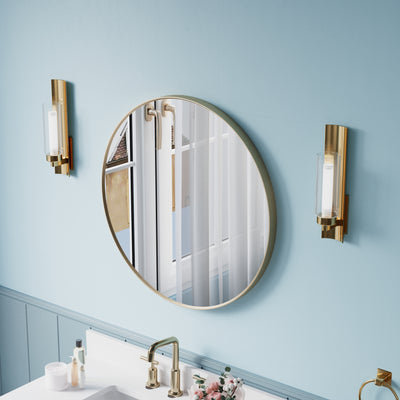 28 in. W x 28 in. H Brushed Gold Modern Bathroom Mirror Round Framed Aluminum Wall Mirror