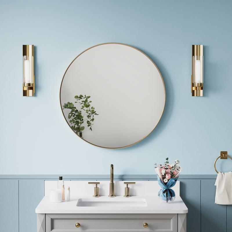 28 in. W x 28 in. H Brushed Gold Modern Bathroom Mirror Round Framed Aluminum Wall Mirror