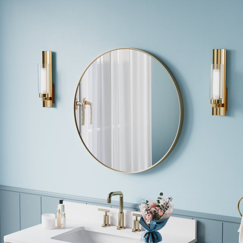 28 in. W x 28 in. H Brushed Gold Modern Bathroom Mirror Round Framed Aluminum Wall Mirror