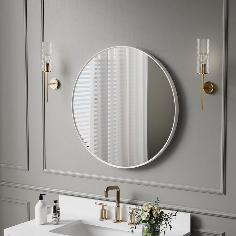 28 in. W x 28 in. H White Modern Bathroom Mirror Round Framed Aluminum Wall Mirror