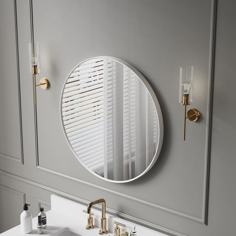 28 in. W x 28 in. H White Modern Bathroom Mirror Round Framed Aluminum Wall Mirror