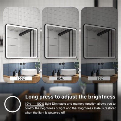 40 x 32 inch LED Bathroom Mirror, Wall Mounted Bathroom Vanity Framed Mirror with Dimmer, Anti-Fog