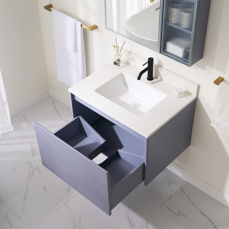 30 in. Modern Style Floating Bathroom Vanity in Lavender with White Carrara Quartz Vanity Top with White Sink