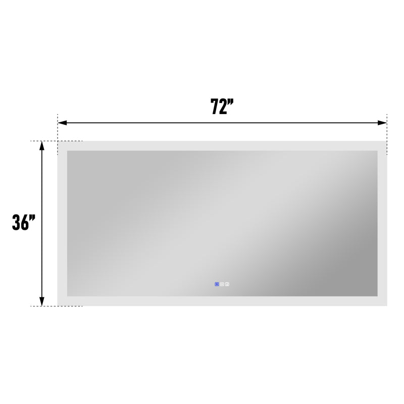 72 in. W x 36 in. H Rectangular Frameless Anti-Fog LED Illuminated Dimmable Wall Mount Premium Bathroom Vanity Mirror