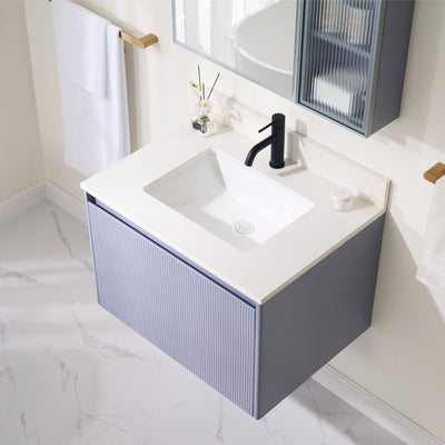 30 in. Modern Style Floating Bathroom Vanity in Lavender with White Carrara Quartz Vanity Top with White Sink