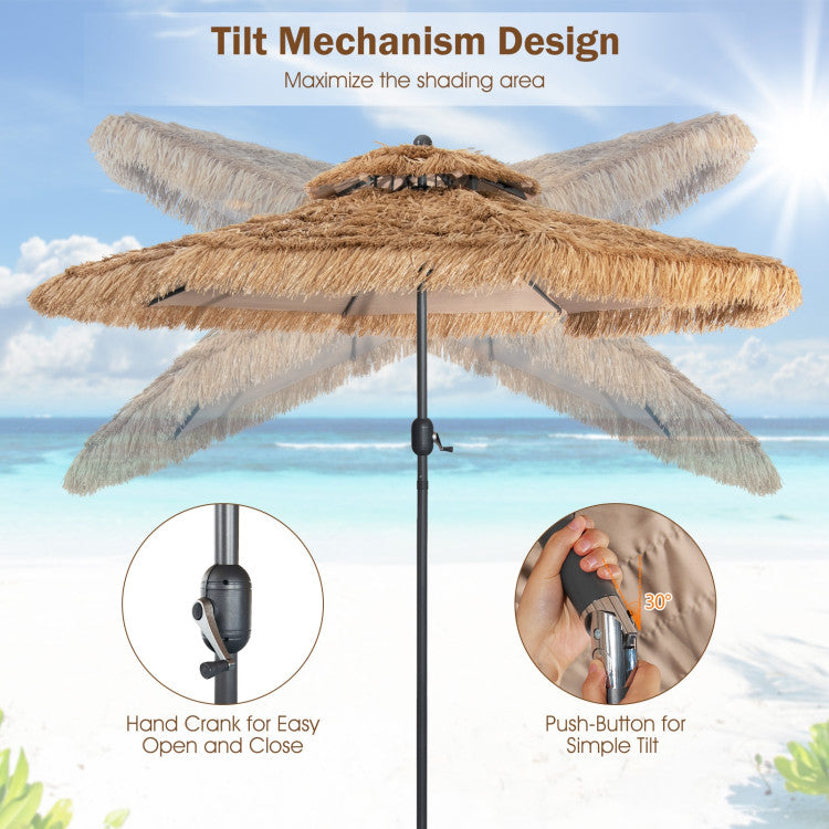 10 Feet Hawaiian Style Solar Lighted Thatched Tiki Patio Umbrella