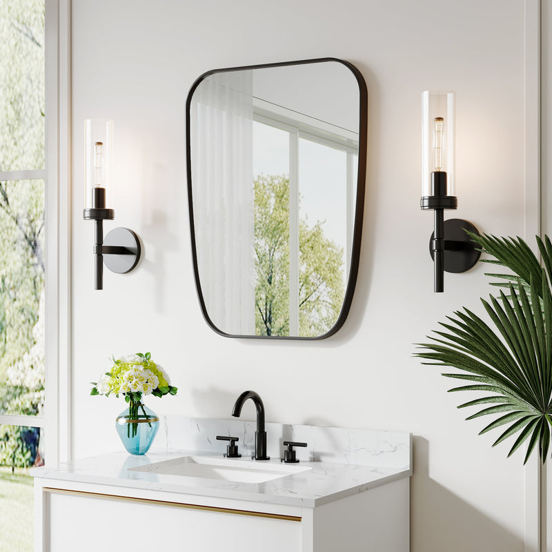 24 in. W x 32 in. H Shield Bathroom Vanity Wall Mirror without Lights Matte Black