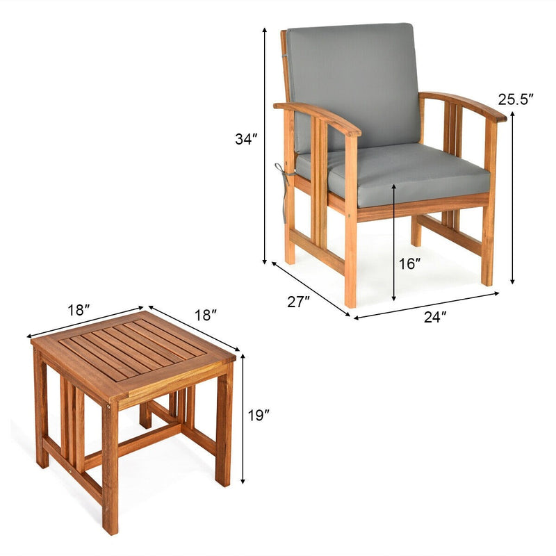 3 Pieces Teak Acacia Wood Outdoor Patio Sofa Furniture Set