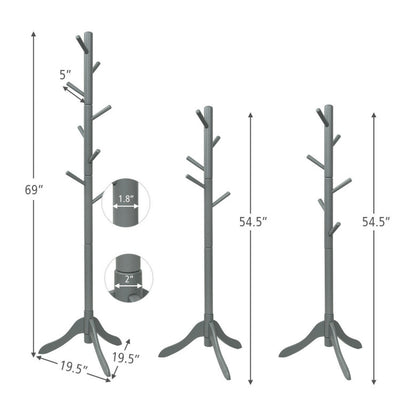 Adjustable Wooden Tree Coat Rack with 8 Hooks for Home Office Hall Entryway