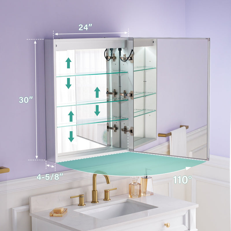 24 in. x 30 in. LED Lighted Surface/Recessed Mount Mirror Medicine Cabinet with Outlet Right Side