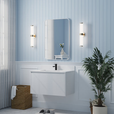 24-in W x 36-in H White Rectangular Framed Bathroom Vanity Mirror