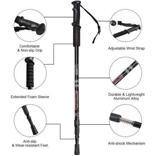 Pair of 2 3-Section 65-135cm Anti-shock Trekking Pole