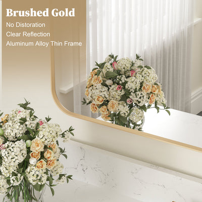 40-in W x 32-in H Brushed Gold Rectangular Framed Bathroom Vanity Mirror