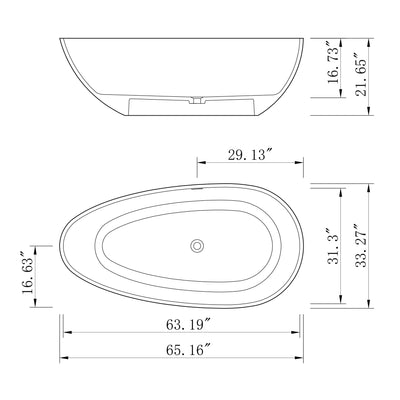 65inch Freestanding Solid Surface Soaking Bathtub for Bathroom in Cement Grey