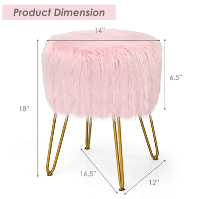 Faux Fur Vanity Stool Chair with Metal Legs for Bedroom and Living Room--Pink