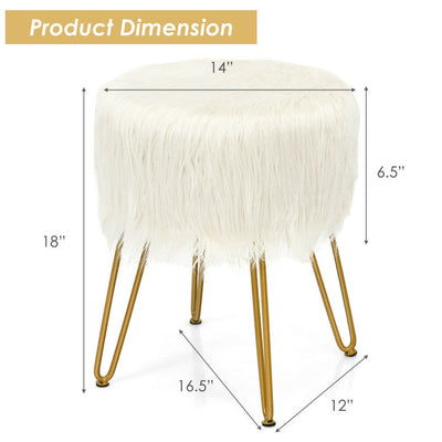 Faux Fur Vanity Stool Chair with Metal Legs for Bedroom and Living Room--White