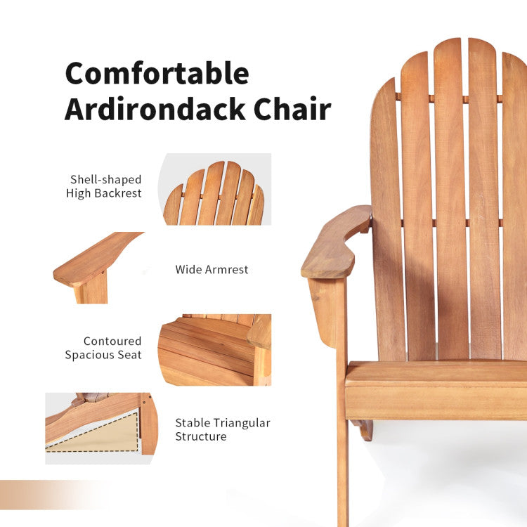 Acacia Wood Outdoor Adirondack Chair with Ergonomic Design