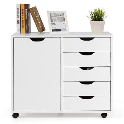 5-Drawer Rolling Storage Cart with Side Cabinet