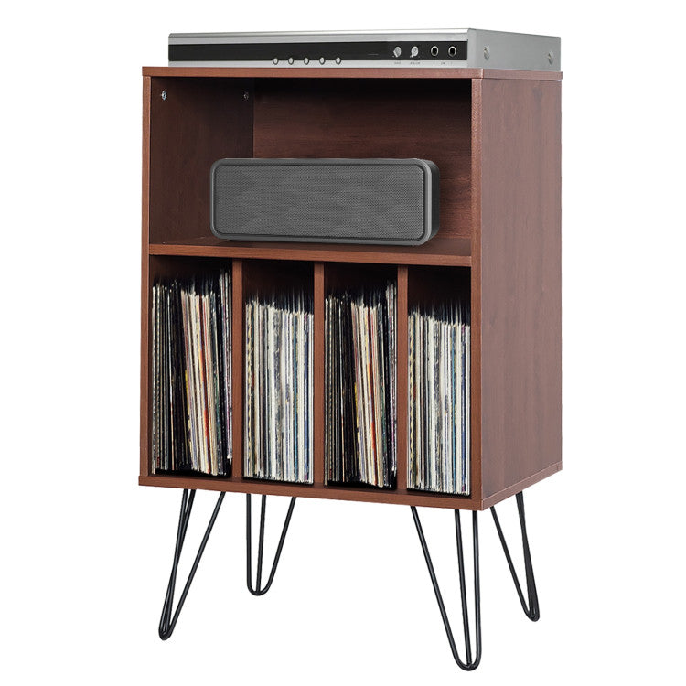 Freestanding Record Player Stand Record Storage Cabinet with Metal Legs