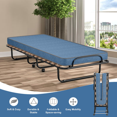 Made in Italy Portable Folding Bed with Memory Foam Mattress and Sturdy Metal Frame