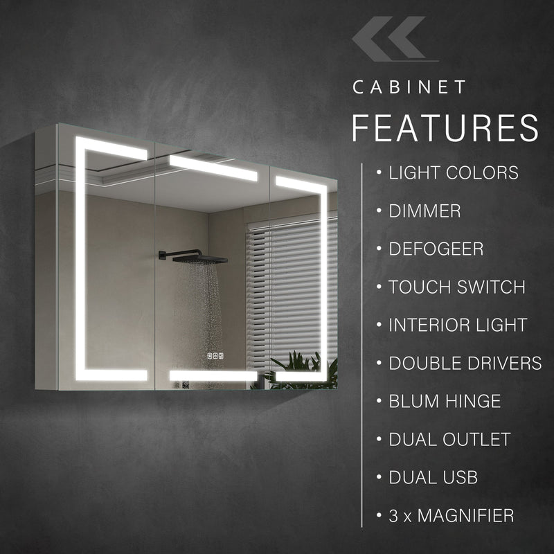 48 in. x 30 in. LED Lighted Surface/Recessed Mount Aluminum Mirror Medicine Cabinet Anti-Fog Dimmable with Outlet