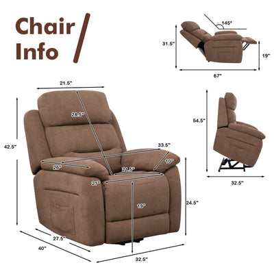 Power Lift Recliner Sofa with Side Pocket and Remote Control