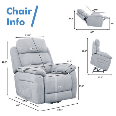 Power Lift Recliner Sofa with Side Pocket and Remote Control