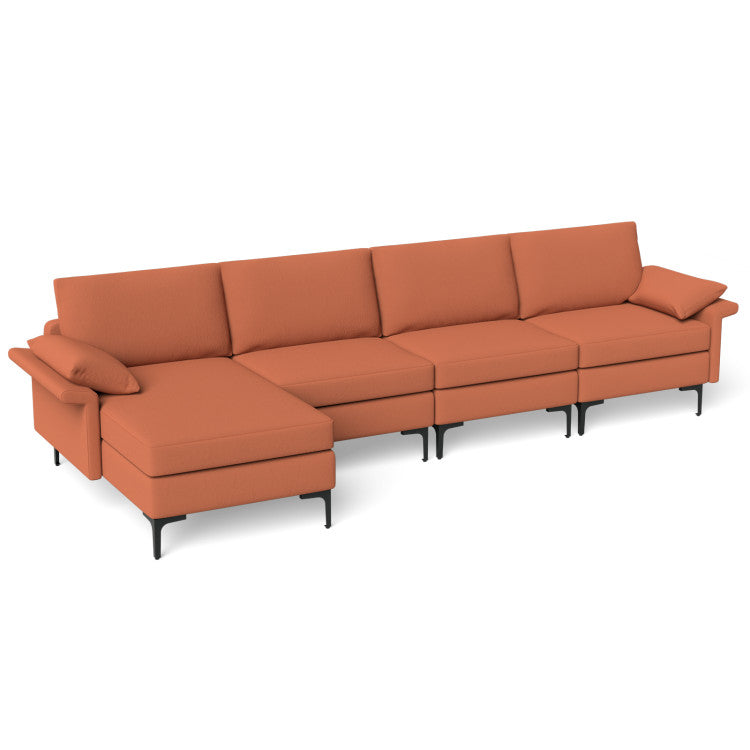 Extra Large L-shaped Sectional Sofa with Reversible Chaise--Rust Red