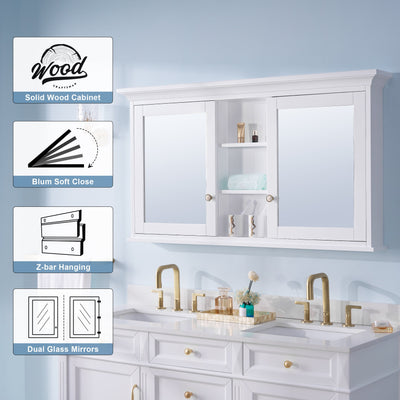 55 in.W x 30 in.H Surface-Mount Bathroom Medicine Cabinet with Mirror in White