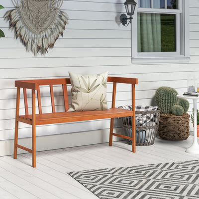 Outdoor Acacia Wood Bench with Backrest and Armrests