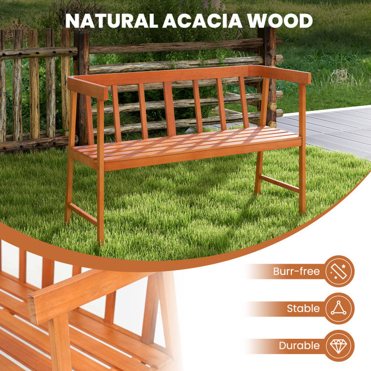 Outdoor Acacia Wood Bench with Backrest and Armrests