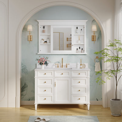 48 in.W x 32 in.H Recessed Bathroom Medicine Cabinet with Mirror in White