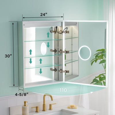 24 in. x 30 in. LED Medicine Cabinet for Bathroom, Wall Mount Cabinet with Mirror, Dimmable, Anti-fog, Right Side