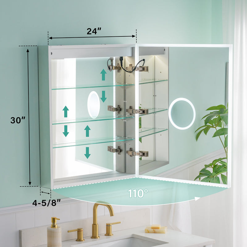 24 in. x 30 in. LED Medicine Cabinet for Bathroom, Wall Mount Cabinet with Mirror, Dimmable, Anti-fog, Right Side