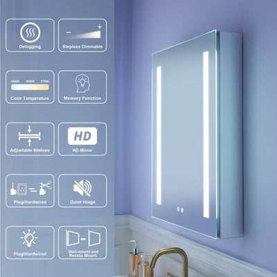 24 in. x 30 in. LED Lighted Surface/Recessed Mount Mirror Medicine Cabinet with Outlet Right Side