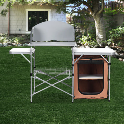 Foldable Outdoor BBQ Portable Grilling Table With Windscreen Bag