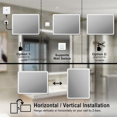 48 x 36 inch LED Bathroom Mirror, Wall Mounted Bathroom Vanity Framed Mirror with Dimmer, IP54 Enhanced Anti-Fog