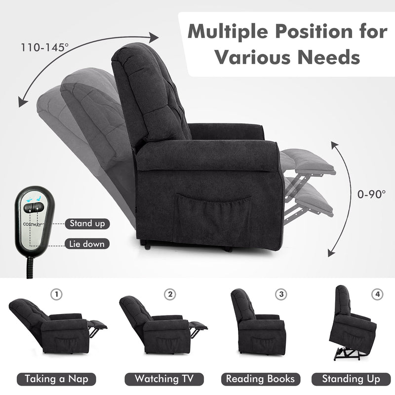 Power Lift Recliner Chair Sofa for Elderly w/ Side Pocket & Remote Control Brown