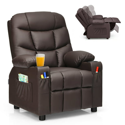 Kids Youth Recliner Chair PU Leather w/Cup Holders & Side Pockets