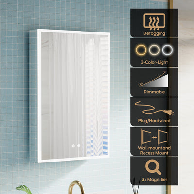 20"x30" LED Bathroom Medicine Cabinet with Lights with Mirror, Defogger, Dimmer, Memory Function,Right Side