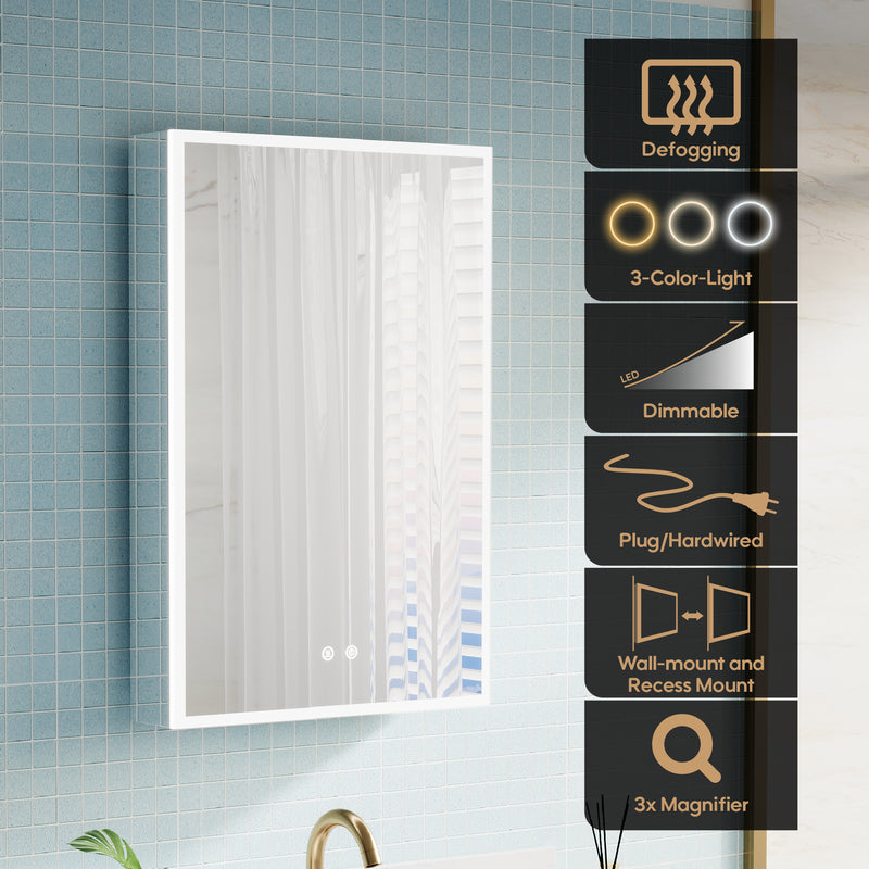 20"x30" LED Bathroom Medicine Cabinet with Lights with Mirror, Defogger, Dimmer, Memory Function,Right Side