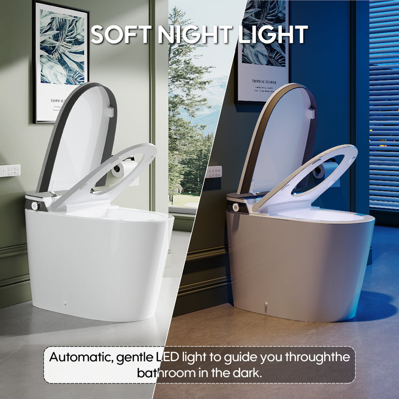 Elongated Smart Bidet Toilet in White with Built-in Tank, Foot Sensor Function, Auto Flush,LED Display