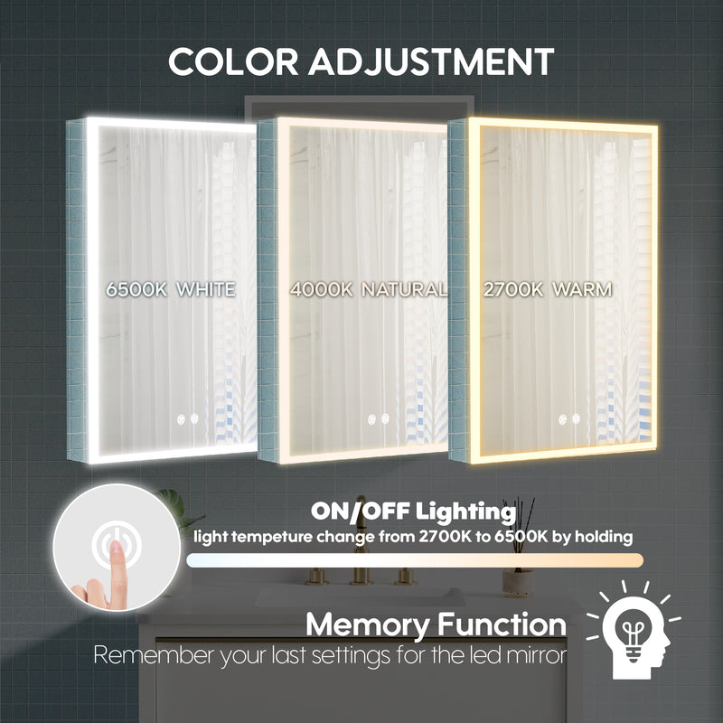 20"x30" LED Bathroom Medicine Cabinet with Lights with Mirror, Defogger, Dimmer, Memory Function, Left Side