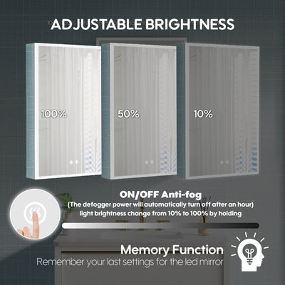 20"x30" LED Bathroom Medicine Cabinet with Lights with Mirror, Defogger, Dimmer, Memory Function,Right Side